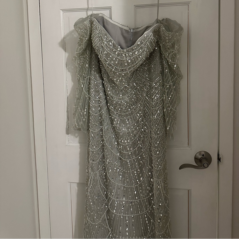 Elegant Silver Long Sleeve Dress - Picture 2 of 5